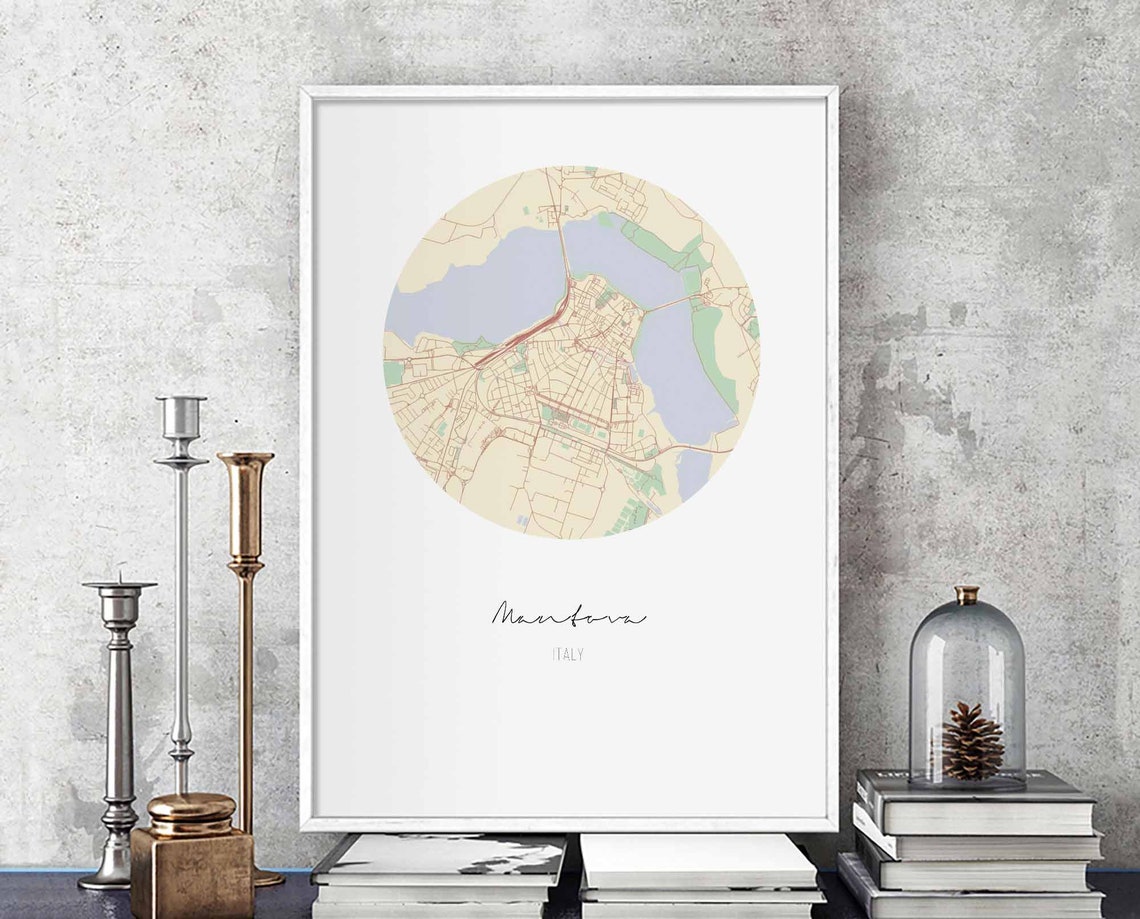 Mantova Italy Minimalist Circular City Map Home Decor Poster