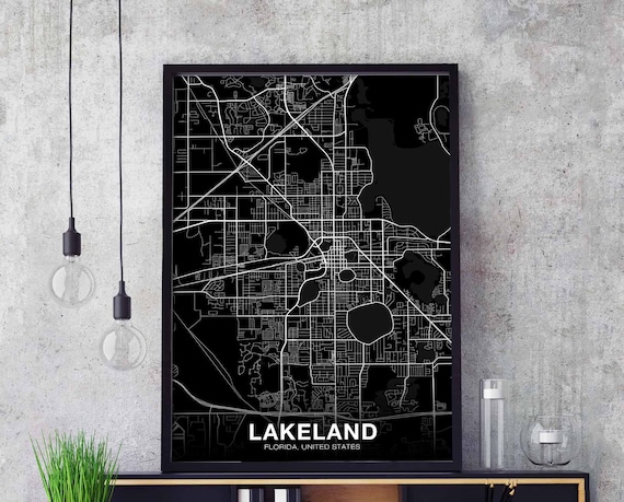 Lakeland Florida Fl Usa Map Poster Black White Hometown City Print Modern Home Decor Office Decoration Wall Art Dorm Bedroom Gift