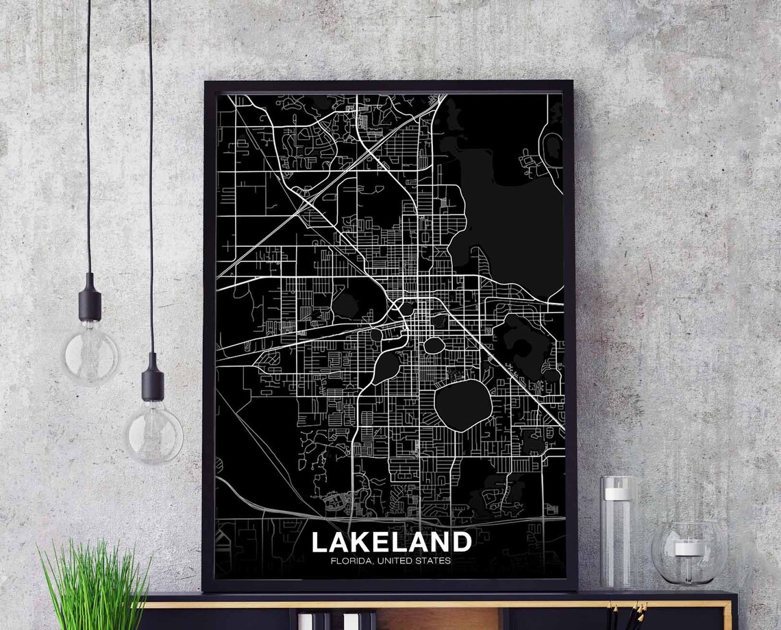 Lakeland Florida City Street Map Black and White Minimalist Poster