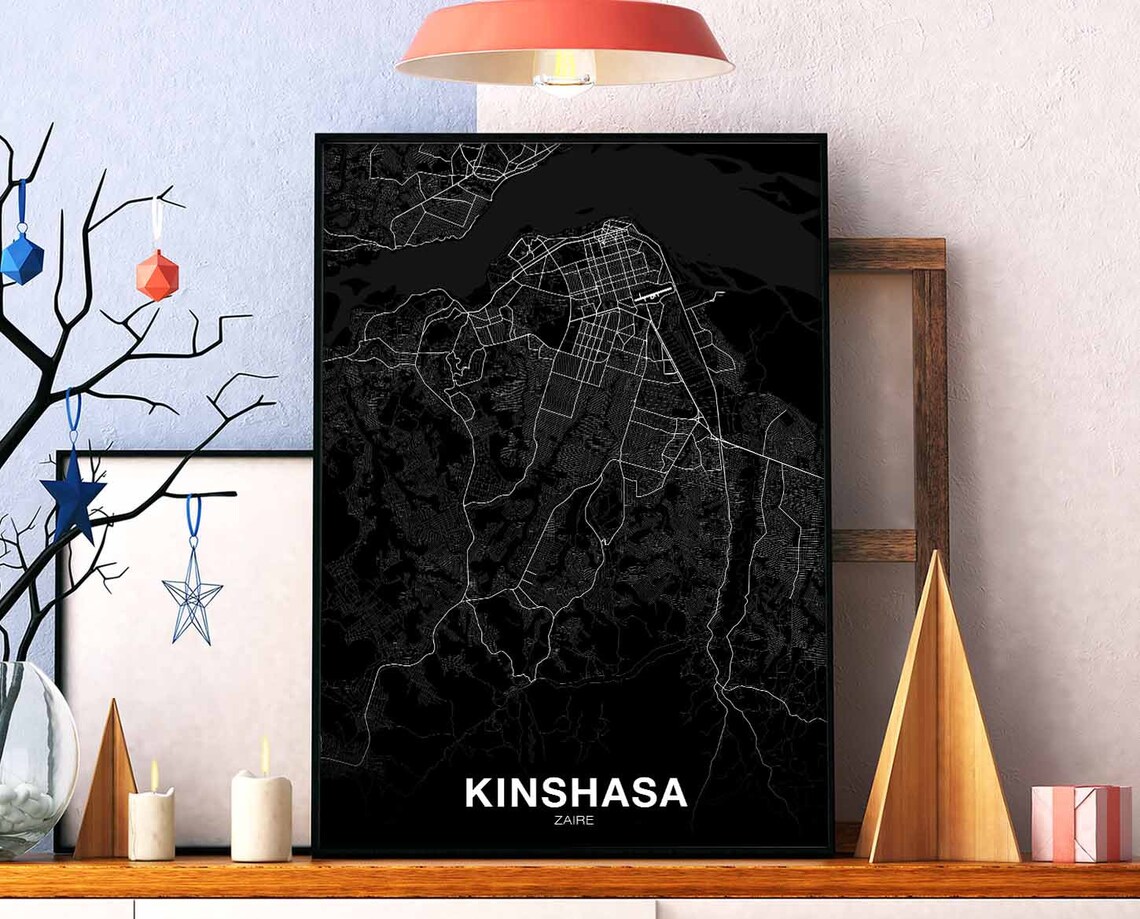 Kinshasa Zaire Map Poster, Modern City Print