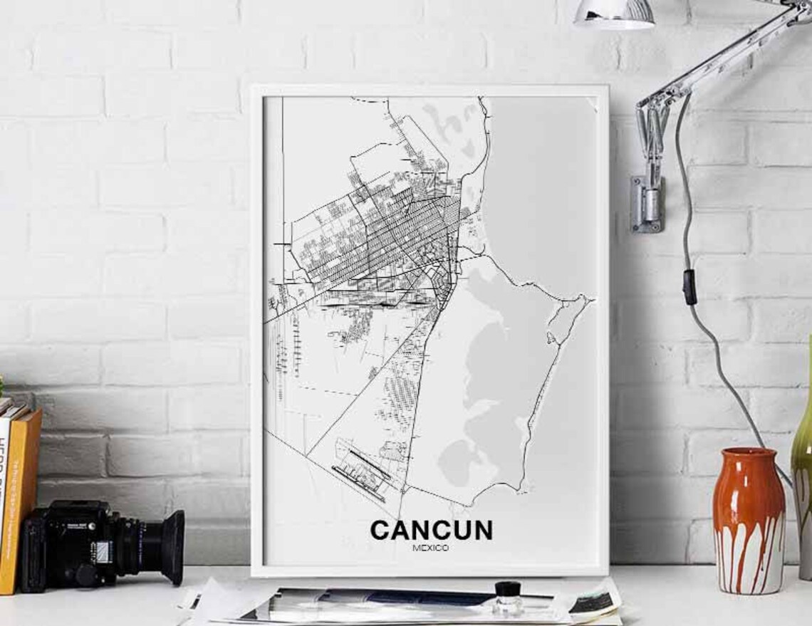 Cancun Mexico Map Poster, Modern Home Decor