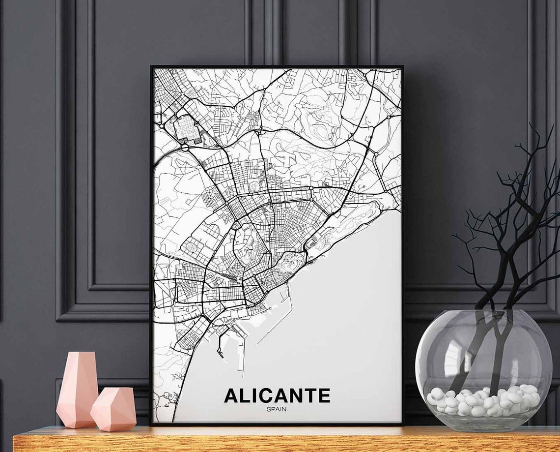 Alicante Spain Black White Minimalist City Map Coastal Art Poster