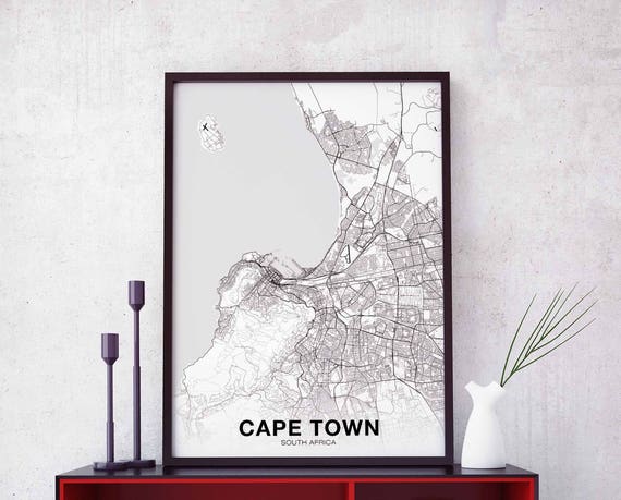 Cape Town South Africa Map Poster, Modern Travel Print