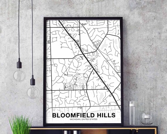 Bloomfield Hills Michigan Usa Map Poster Black White Hometown City Print Modern Home Decor Office Decoration Wall Art Dorm Bedroom Gift