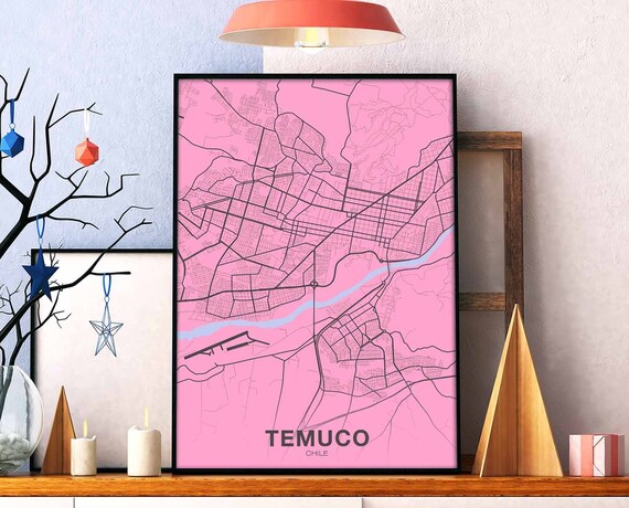 Temuco Chile Map Poster Color Hometown City Print Modern Home Decor Office Decoration Wall Art Dorm Bedroom Gift
