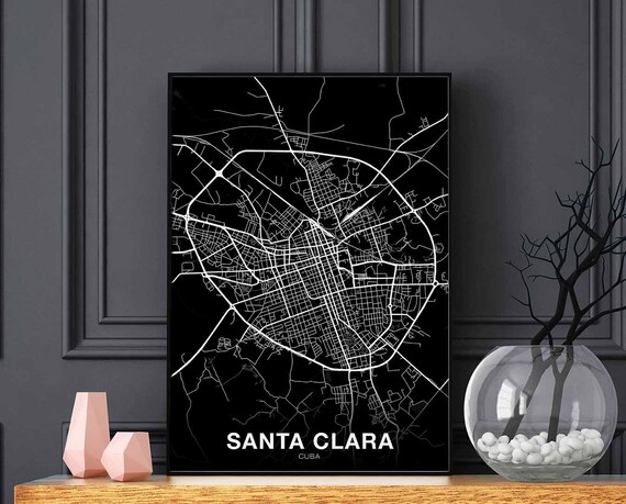 Santa Clara Cuba Minimalist Black City Map Modern Decor Poster