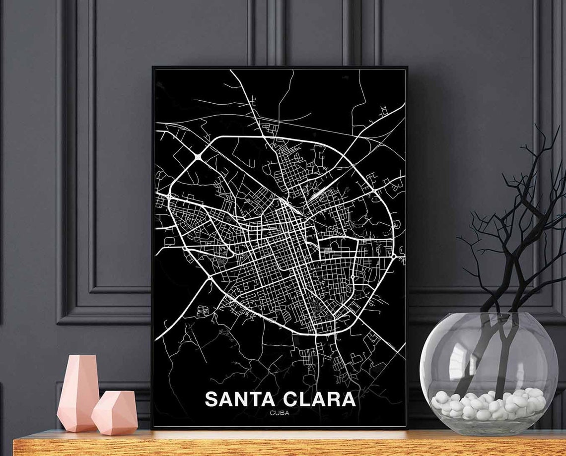 Santa Clara Cuba Minimalist Black City Map Modern Decor Poster