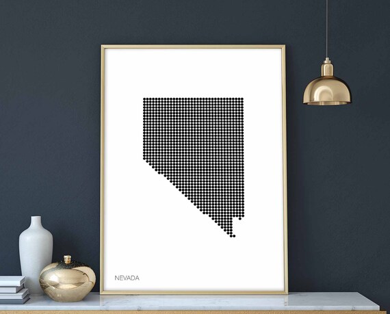 Nevada Us State Minimal Dots Retro Map Poster Black White Wall Decor Design Modern Swiss Scandinavian Nordic Housewarming Travel
