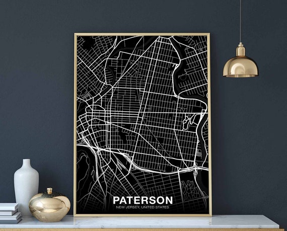 Paterson New Jersey Nj Usa Map Poster Black White Hometown City Print Modern Home Decor Office Decoration Wall Art Dorm Bedroom Gift