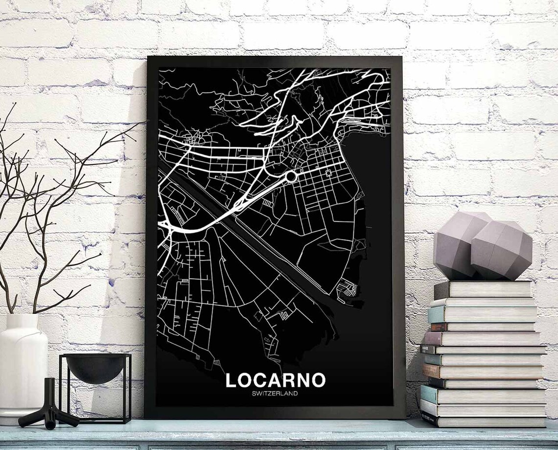 Locarno Switzerland Black And White City Street Map Bold Art Poster