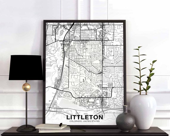 Littleton Colorado Co Usa Map Poster Black White Hometown City Print Modern Home Decor Office Decoration Wall Art Dorm Bedroom Gift