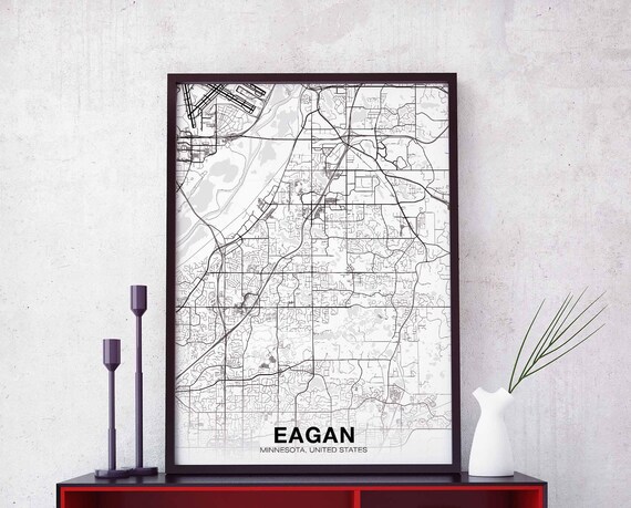 Eagan Minnesota Mn Usa Map Poster Black White Hometown City Print Modern Home Decor Office Decoration Wall Art Dorm Bedroom Gift