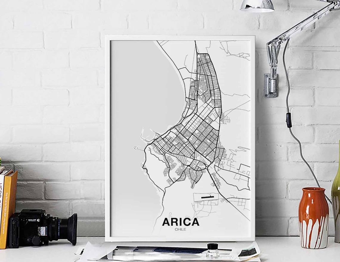 Arica Chile Map Poster, Modern Home Decor Art Print