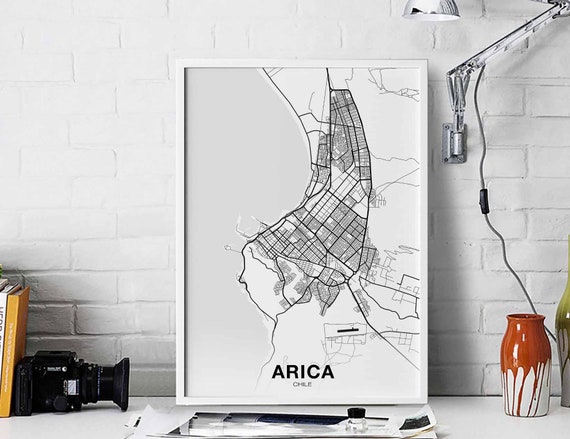 Arica Chile Map Poster, Modern Home Decor Art Print