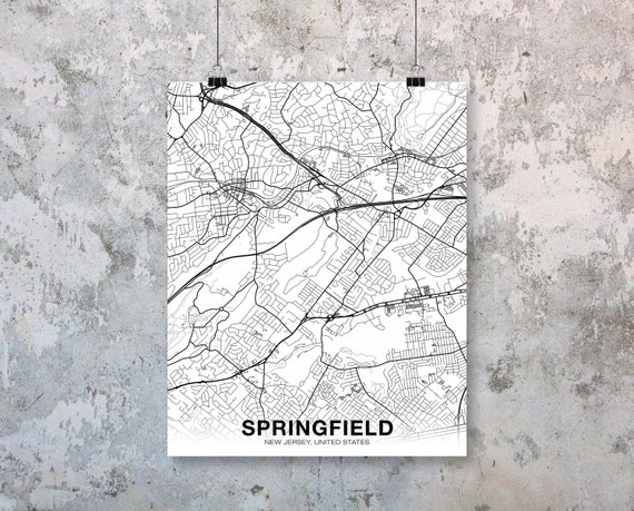 Springfield New Jersey Nj Usa Map Poster Black White Hometown City Print Modern Home Decor Office Decoration Wall Art Dorm Bedroom Gift