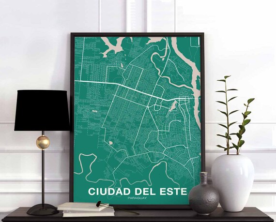 Ciudad Del Este Paraguay Map Poster Color Hometown City Print Modern Home Decor Office Decoration Wall Art Dorm Bedroom Gift