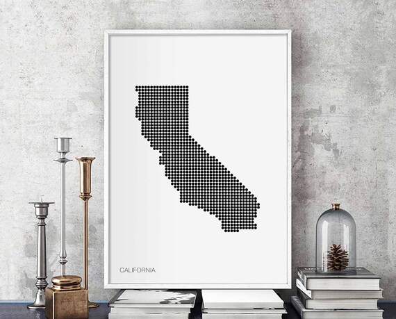 Us State Minimal Dots Retro Map Poster Black White Wall Decor Design Modern Swiss Scandinavian Nordic Housewarming Travel