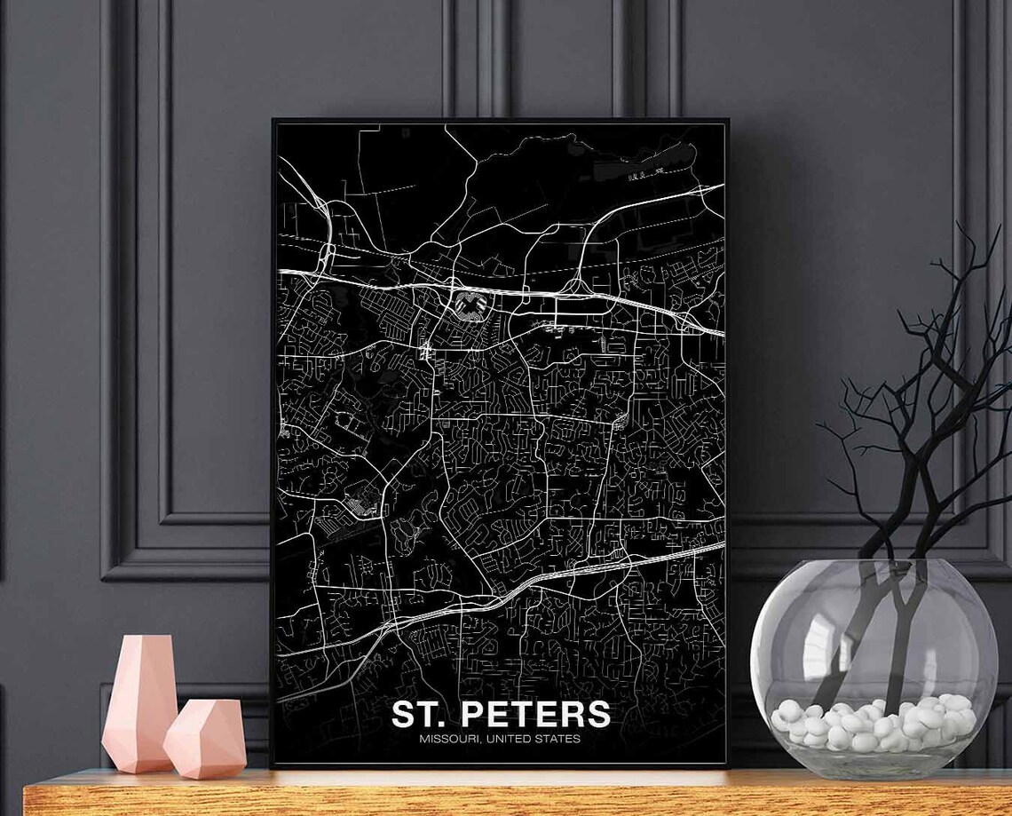 St Peters Missouri Black And White Street Map Bold Art Poster