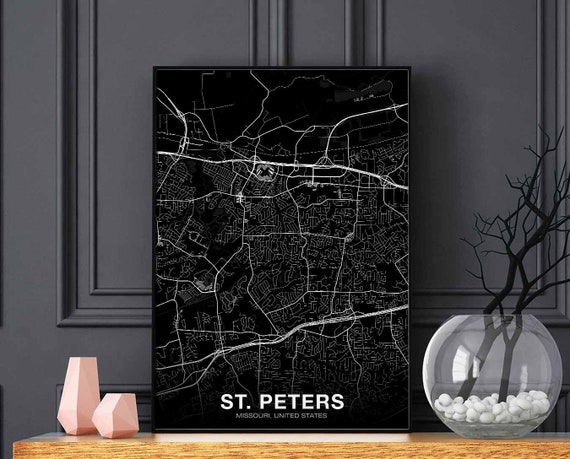 St Peters Missouri Mo Us Map Poster Black White Hometown City Print Modern Home Decor Office Decoration Wall Art Dorm Bedroom Gift