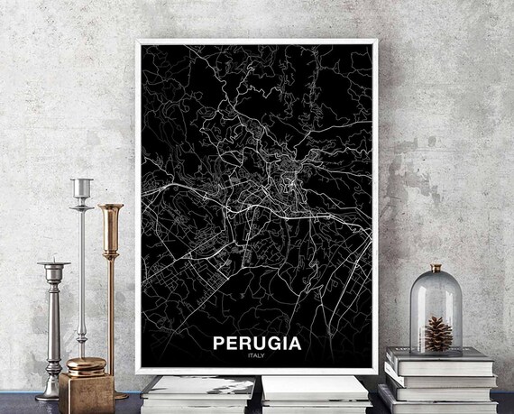 Perugia Italy Map Poster Black White Hometown City Print Modern Home Decor Office Decoration Wall Art Dorm Bedroom Gift