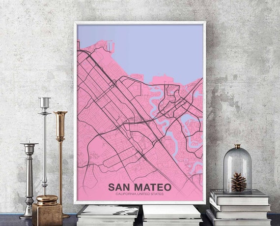 San Mateo Ca Usa Poster Color Hometown City Print Modern Home Decor Office Decoration Wall Art Dorm Bedroom Gift