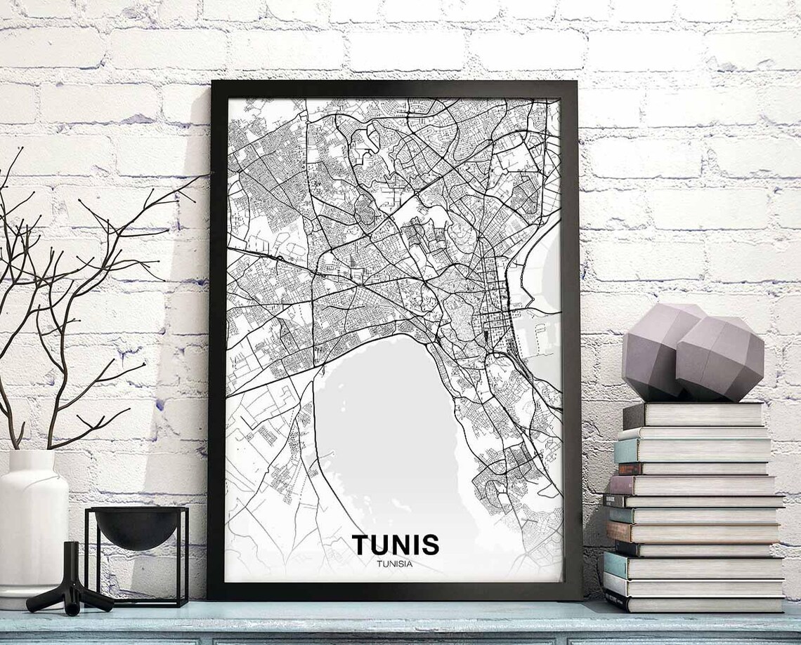 Tunis Tunisia White Minimal City Street Map Line Art Home Poster