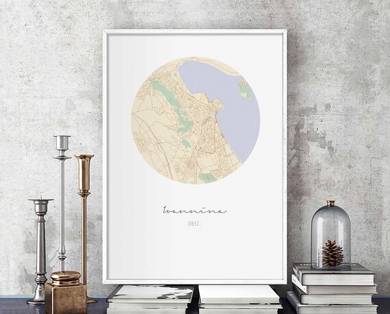 Ioannina Greece Round Cream Minimalist Circle City Map Art Poster