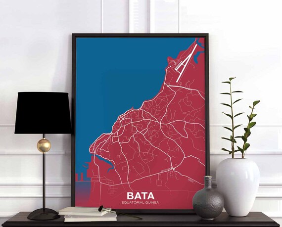 Bata Equatorial Guinea Map Poster Color Hometown City Print Modern Home Decor Office Decoration Wall Art Dorm Bedroom Gift