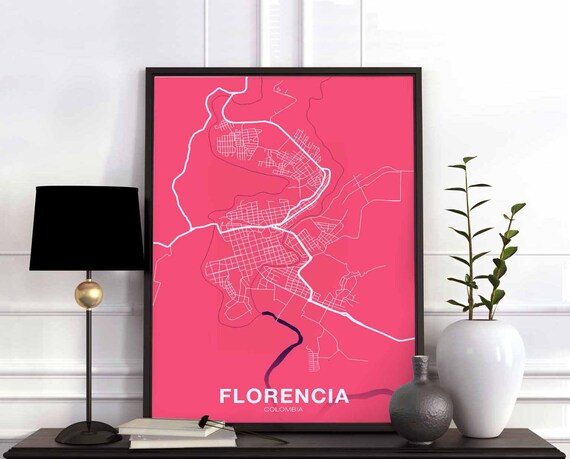 Florencia Colombia Map Poster Color Hometown City Print Modern Home Decor Office Decoration Wall Art Dorm Bedroom Gift
