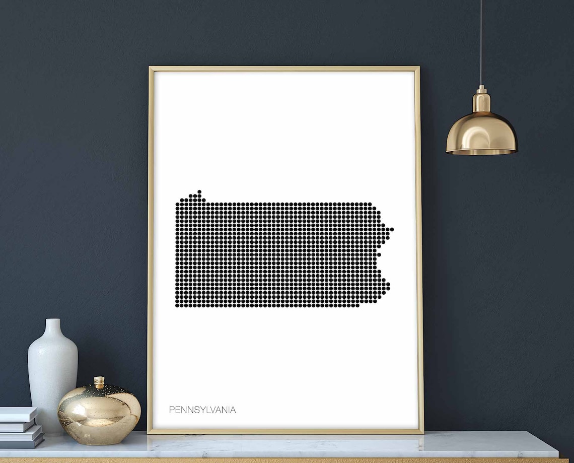 Pennsylvania State Map, Minimal Dots Retro Poster