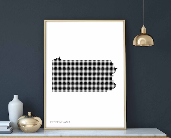 Pennsylvania State Map, Minimal Dots Retro Poster