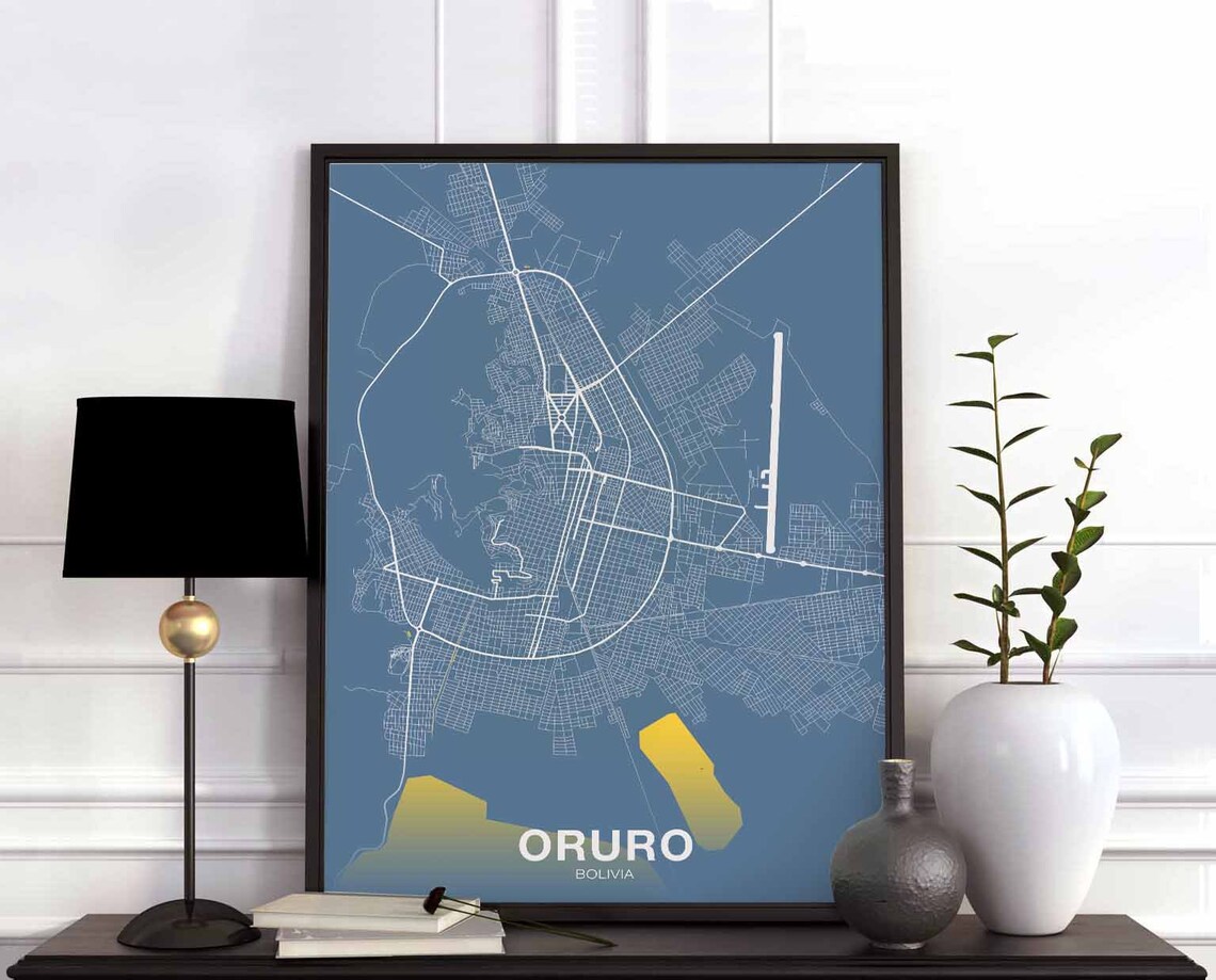 Oruro Bolivia Steel Blue Modern City Map Street Lines Art Print