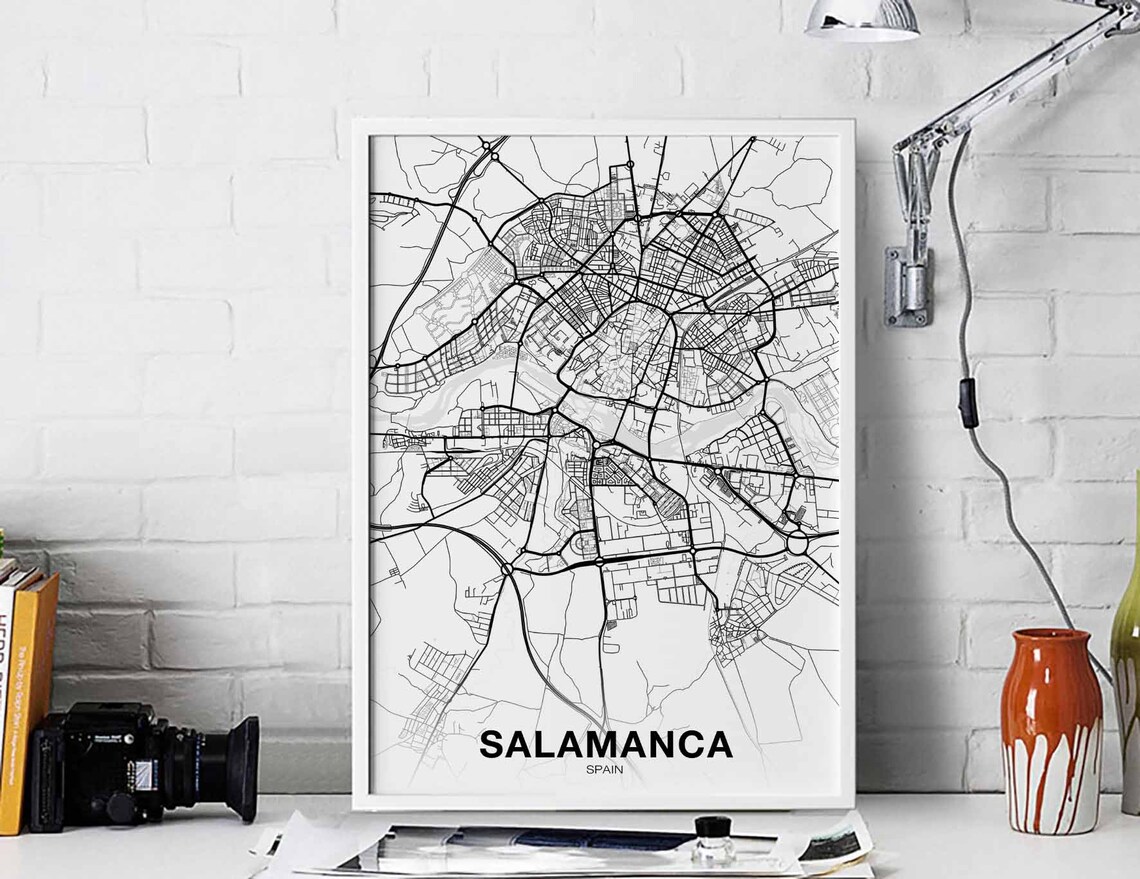 Elegant Salamanca Spain Minimalist Street Map Black White Art Print
