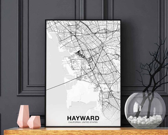 Hayward Ca Usa Map Poster Black White Hometown City Print Modern Home Decor Office Decoration Wall Art Dorm Bedroom Gift