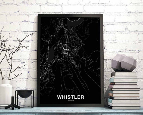 Whistler Canada Map Poster Black White Hometown City Print Modern Home Decor Office Decoration Wall Art Dorm Bedroom Gift