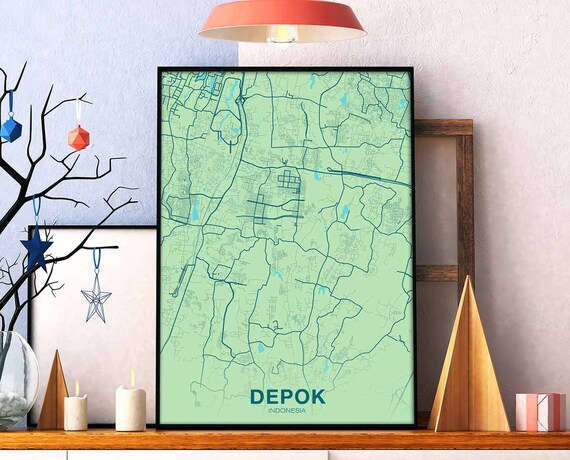 Depok Indonesia Map Poster Color Hometown City Print Modern Home Decor Office Decoration Wall Art Dorm Bedroom Gift