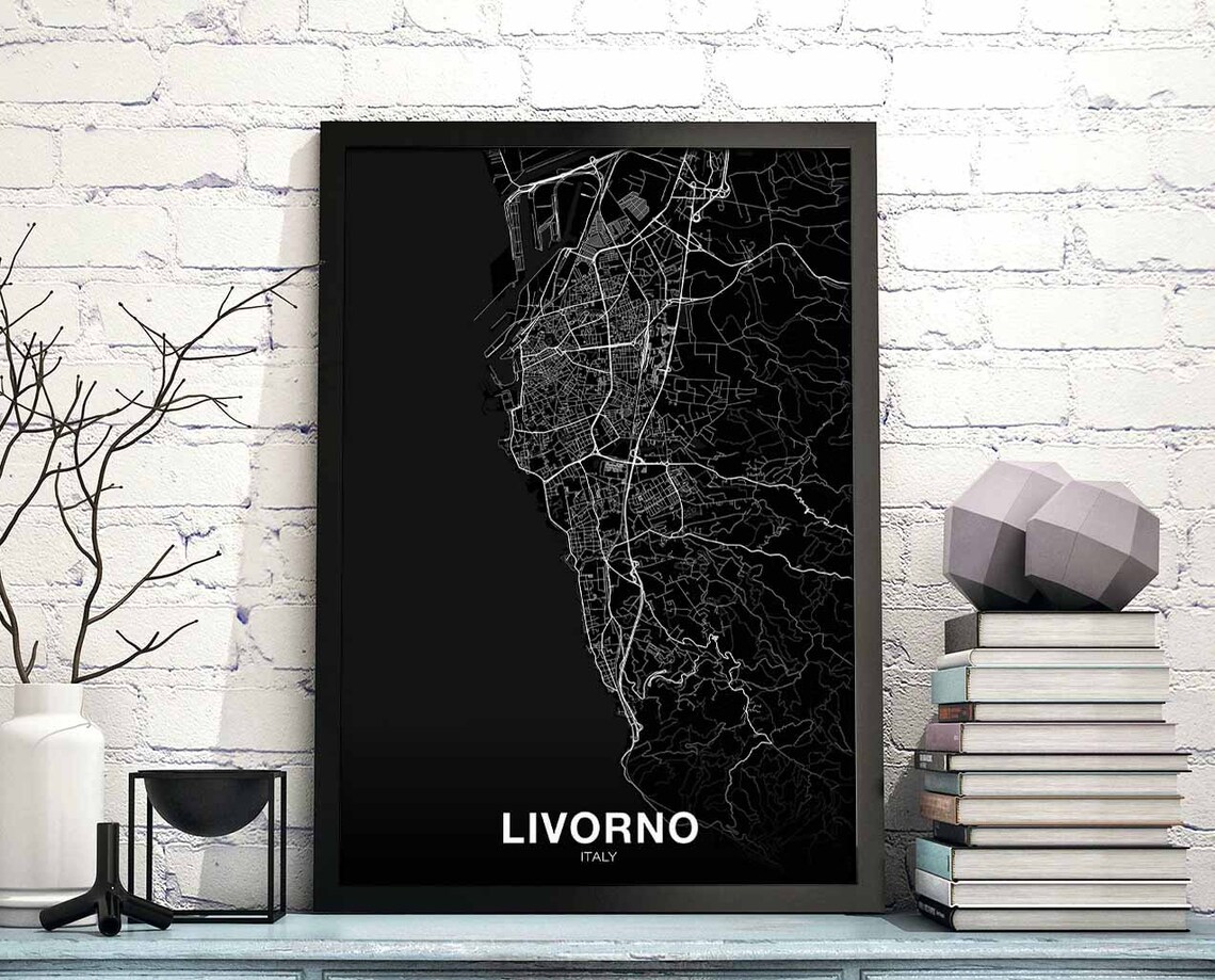 Livorno Italy Black White Street Map Minimalist City Art Poster