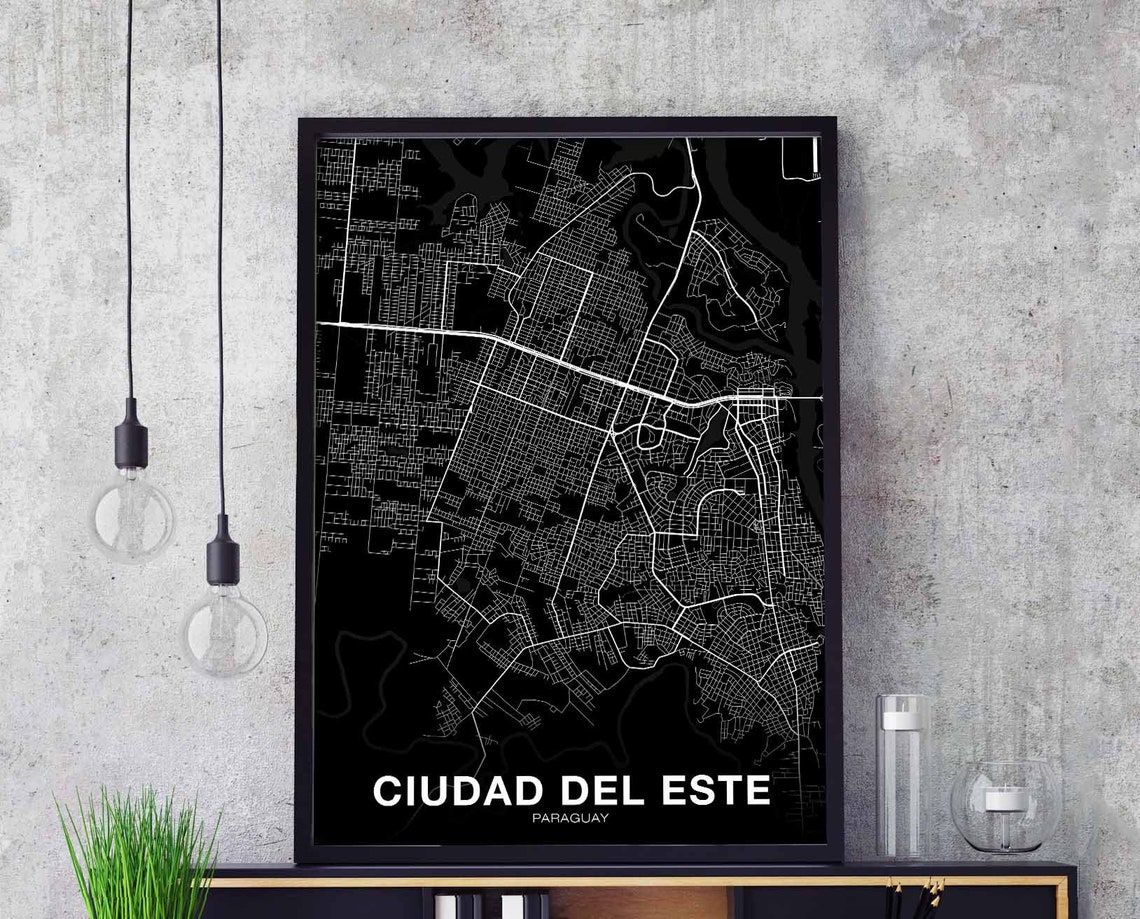 Ciudad Del Este Paraguay Black and White Minimalist City Map Poster