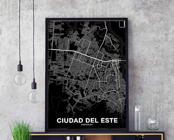 Ciudad Del Este Paraguay Map Poster Black White Hometown City Print Modern Home Decor Office Decoration Wall Art Dorm Bedroom Gift