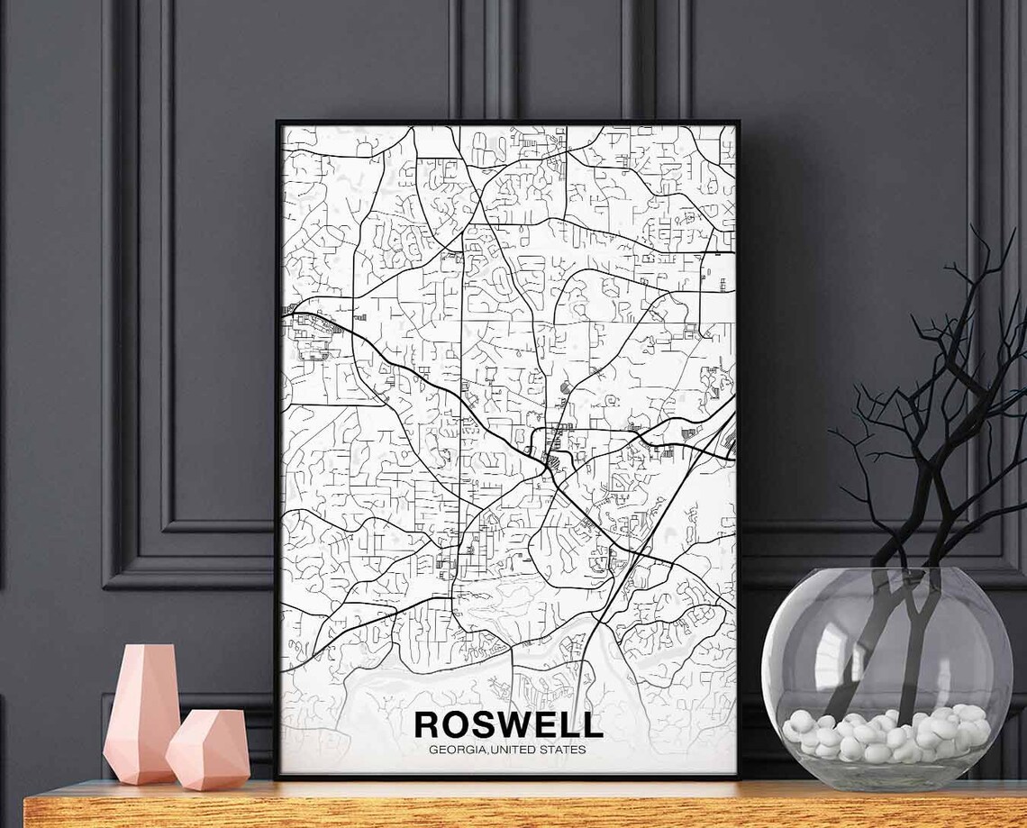 Roswell Georgia USA Map Poster, Modern Home Decor