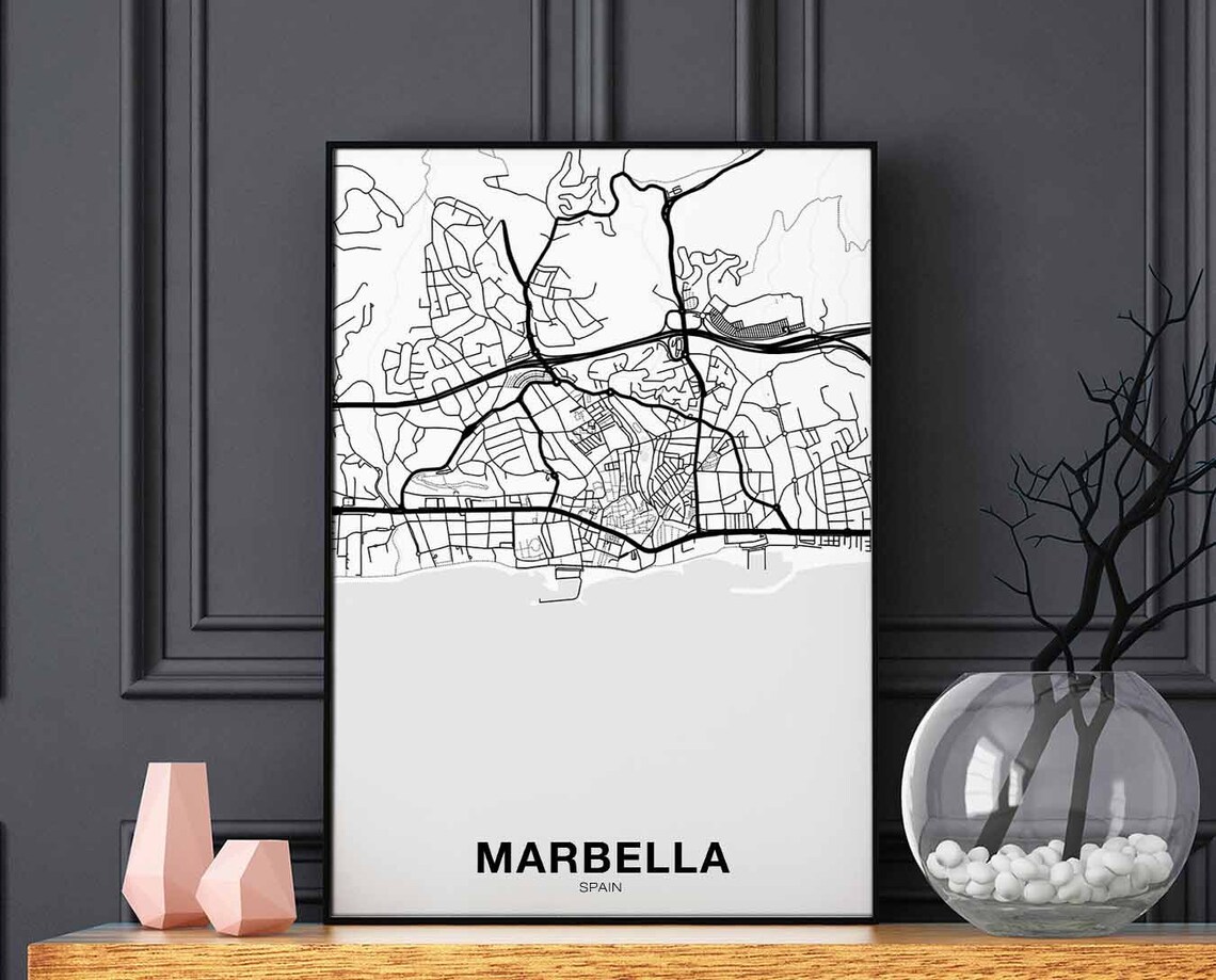 Marbella Spain Map Poster, Modern Home Decor