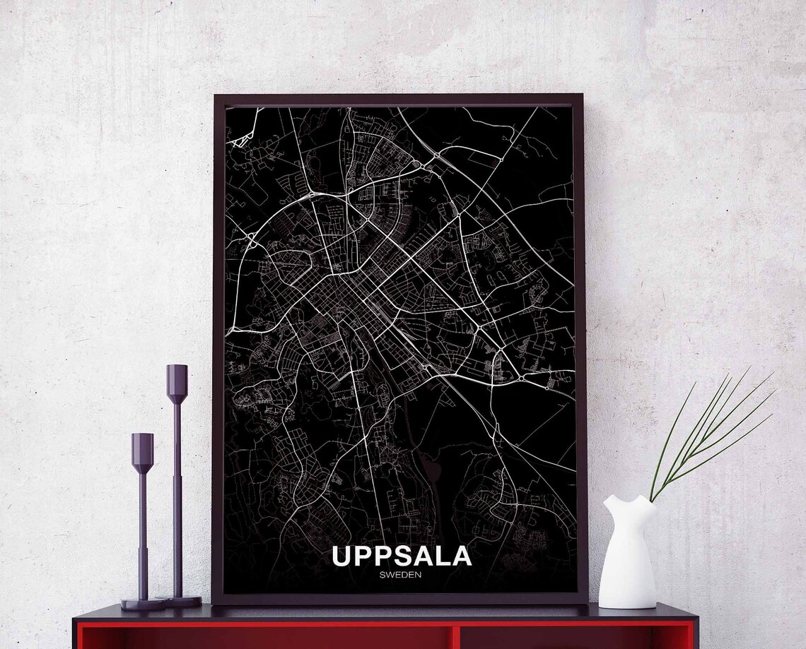 Uppsala Sweden Black White Minimalist City Map Travel Poster
