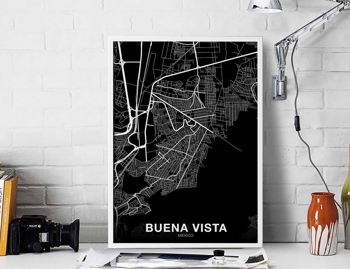 Buena Vista Mexico Street Map Black Background City Poster Art