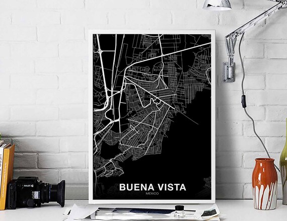 Buena Vista Mexico Map Poster Black White Hometown City Print Modern Home Decor Office Decoration Wall Art Dorm Bedroom Gift