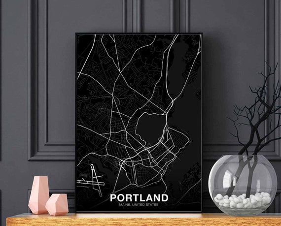 Portland Maine USA Map Poster, Modern Home Decor