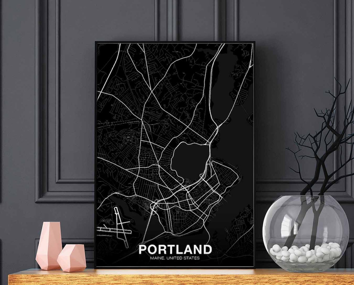 Portland Maine USA Map Poster, Modern Home Decor