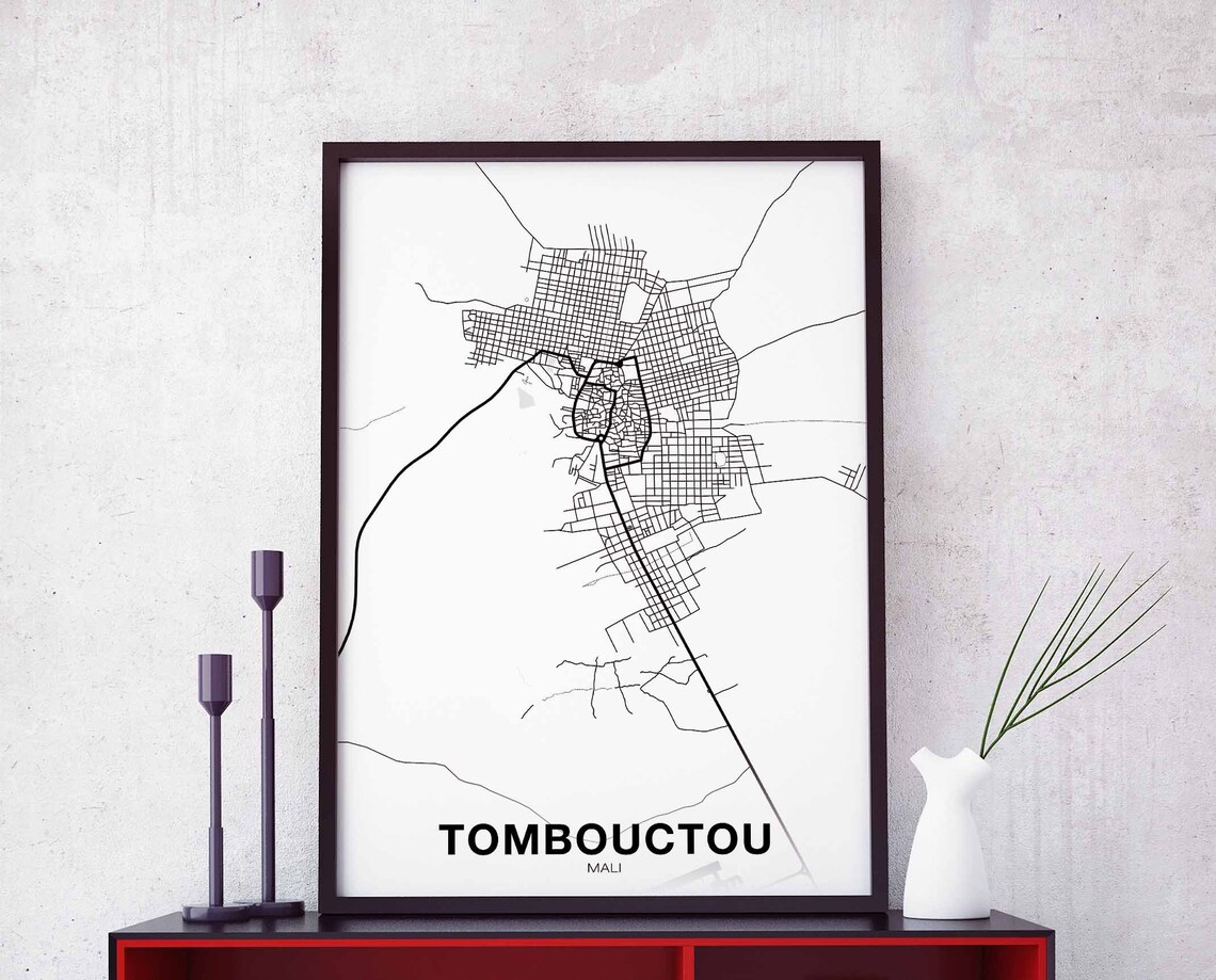 Tombouctou Mali Map Poster, Modern Travel Poster