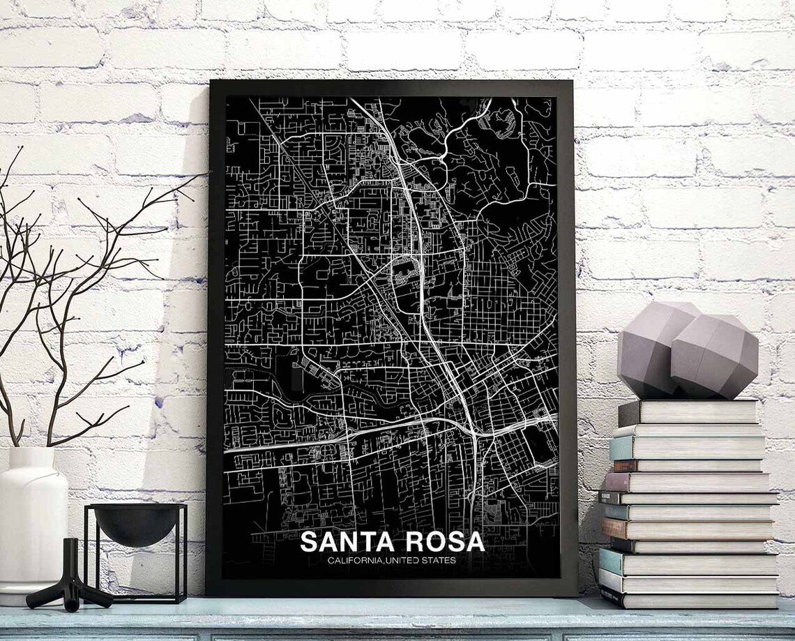 Santa Rosa CA USA Map Poster, Modern Home Decor