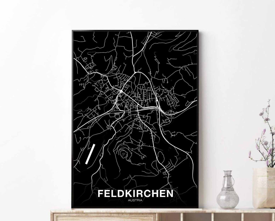 Feldkirchen Austria Black Minimalist City Map Hometown Poster