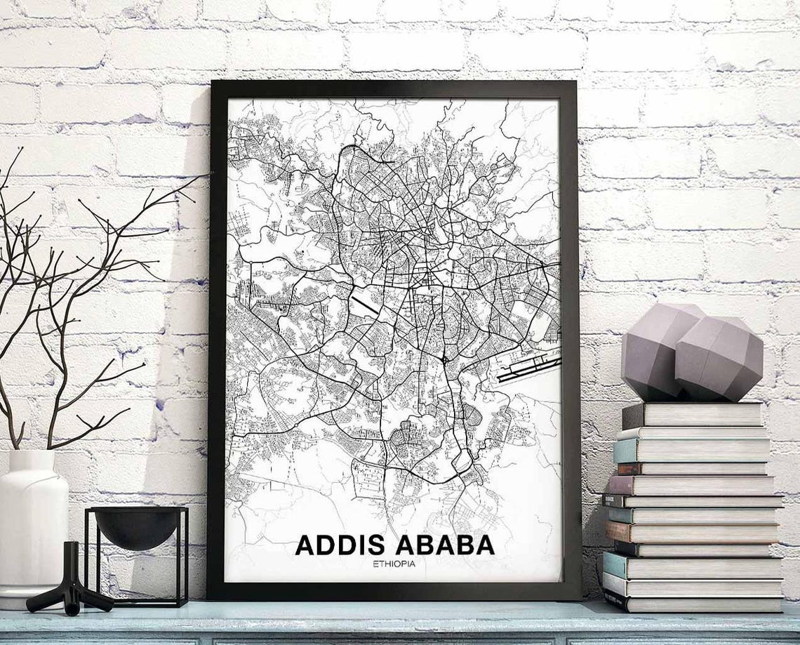 Addis Ababa Ethiopia City Map White Black Modern Minimalist Poster